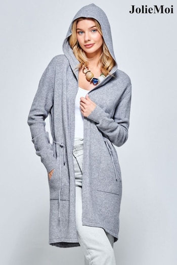 Jolie Moi Grey Drawstring Waist Hooded Cardigan (Q80475) | £60