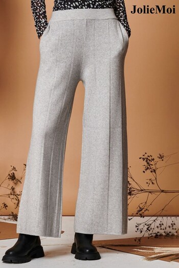 Jolie Moi Grey Vertical Line Knit Flared Trousers (Q80495) | £49
