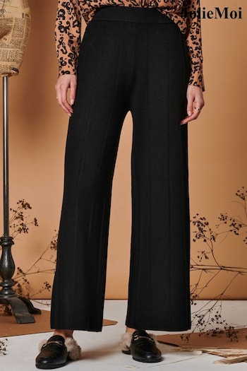 Jolie Moi Black Vertical Line Knit Flared Trousers (Q80497) | £49