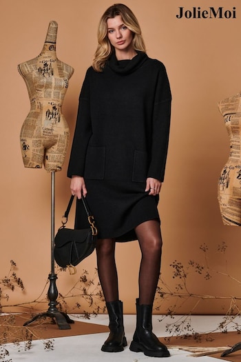 Jolie Moi Knitted Turtleneck Longline Black Jumper (Q80540) | £69