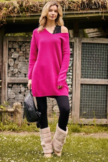Jolie Moi Pink V-Neck Ribbed Knit Tunic Jumper (Q80541) | £65
