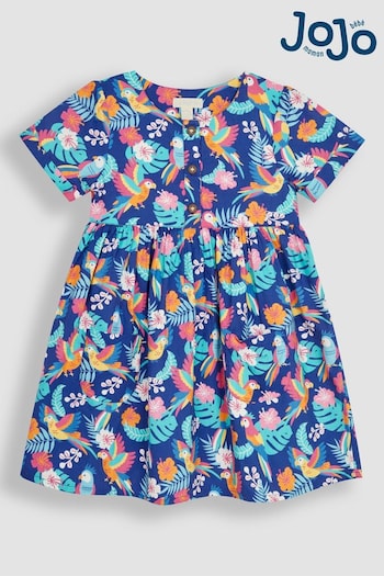 JoJo Maman Bébé Navy Blue Bird Button Front Pet In Pocket Summer Dress (Q80643) | £23