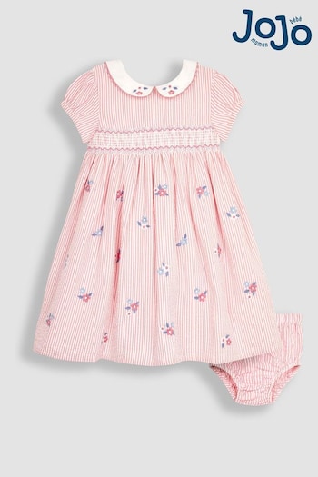 JoJo Maman Bébé Coral Pink Floral Embroidered Smocked Dress (Q80655) | £29.50