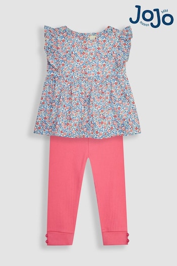 RED VALENTINO RUFFLED DRESS Blue 2-Piece Seaside Ditsy Floral Blouse & Leggings Set (Q80662) | £29