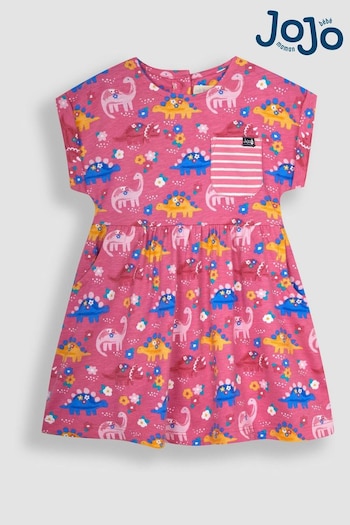 A-Z Girls Brands Pink Floral Dinosaur Drop Shoulder Jersey Dress (Q80680) | £20