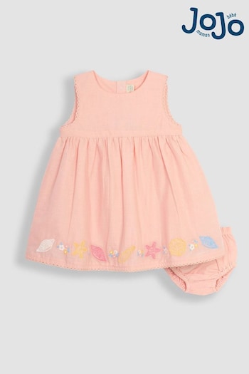 JoJo Maman Bébé Coral Seashell Embroidered Baby Dress (Q80684) | £27