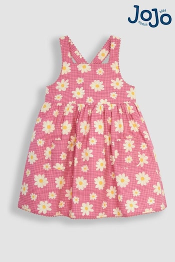 JoJo Maman Bébé Coral Pink Daisy Cross Back Dress (Q80690) | £23