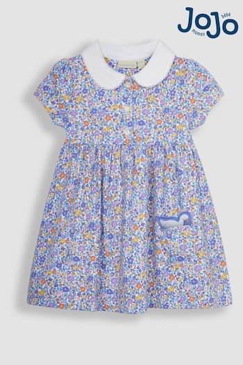 JoJo Maman Bébé Lilac Purple Ditsy Floral Peter Pan Pet In Pocket Jersey ruffle-hem Dress (Q80691) | £23