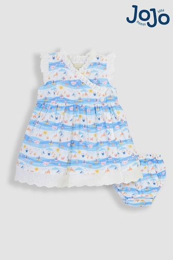 JoJo Maman Bébé Blue Seaside Scene Wrap Baby Dress (Q80697) | £25