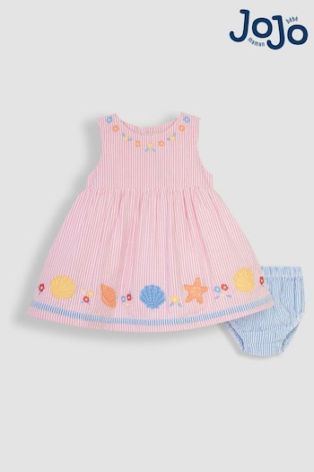 JoJo Maman Bébé Pink Seashell Appliqué Sailor Baby Flower Dress (Q80701) | £27