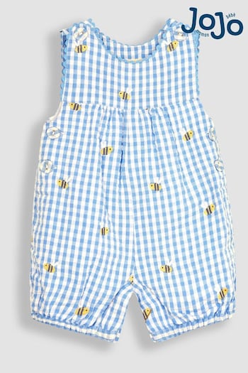Cups & Mugs Blue Bee Embroidered Gingham Dungarees (Q80706) | £25