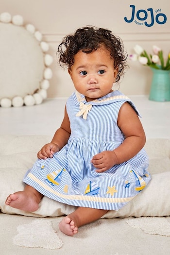 JoJo Maman Bébé Blue Boat Appliqué Sailor Baby Dress (Q80707) | £27