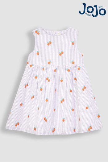 JoJo Maman Bébé Lilac Orange Stripe Embroidered Summer Dress (Q80708) | £25