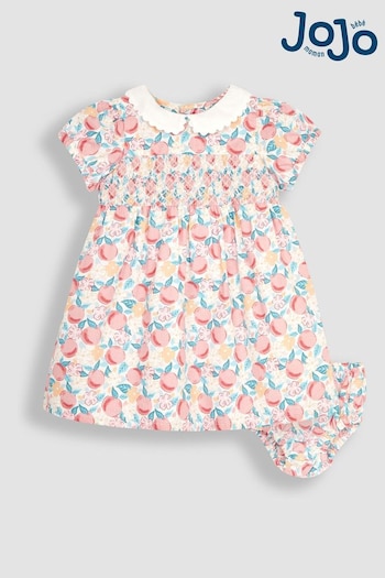 JoJo Maman Bébé White Pretty Peach Smocked Baby Dress (Q80711) | £29.50