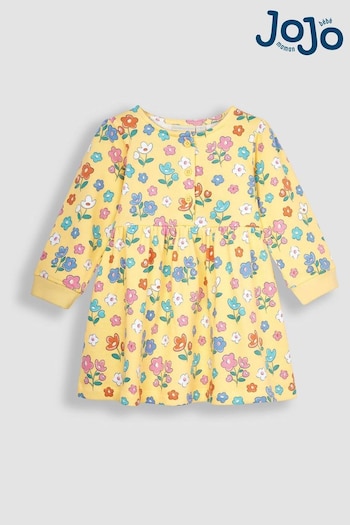JoJo Maman Bébé Yellow Floral Button Front Sweat Jersey Dress (Q80719) | £23