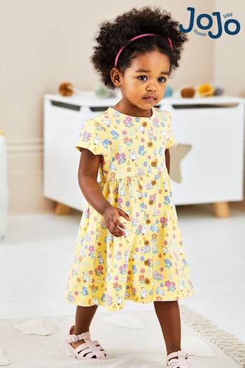 JoJo Maman Bébé Yellow Bunny & Duck Button Through Pet In Pocket Dress (Q80728) | £23