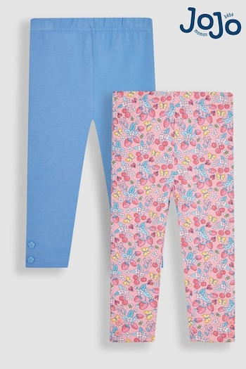 JoJo Maman Bébé Pink Strawberry Garden Floral & Blue 2-Pack Leggings (Q80731) | £22