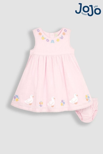 JoJo Maman Bébé Pink Duck Floral Embroidered Baby Dress (Q80732) | £26
