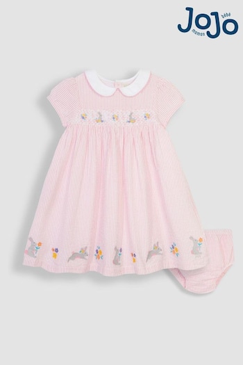 JoJo Maman Bébé Pink Bunny Embroidered Smocked Dress (Q80735) | £29.50