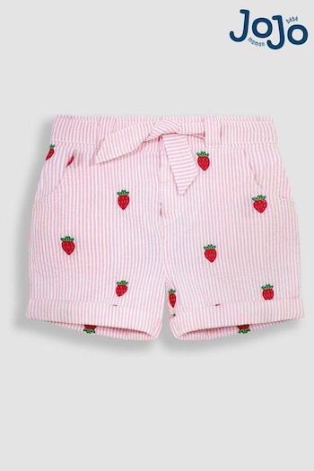 JoJo Maman Bébé Pink Strawberry Embroidered Seersucker Pretty Shorts (Q80744) | £19