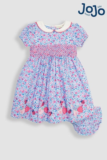 JoJo Maman Bébé Pink Ladybird Ditsy Embroidered Smocked Dress (Q80751) | £29.50