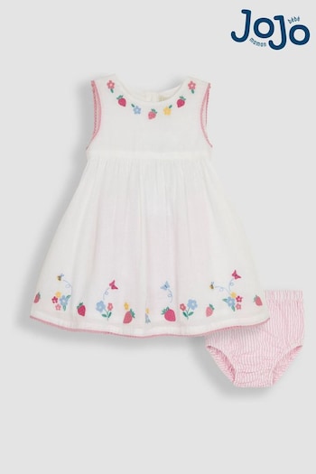 JoJo Maman Bébé White Strawberry Embroidered Baby Dress (Q80752) | £27