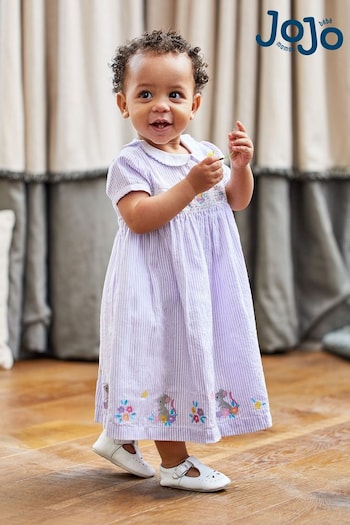 JoJo Maman Bébé Lilac Mouse Embroidered Smocked Dress (Q80767) | £29.50