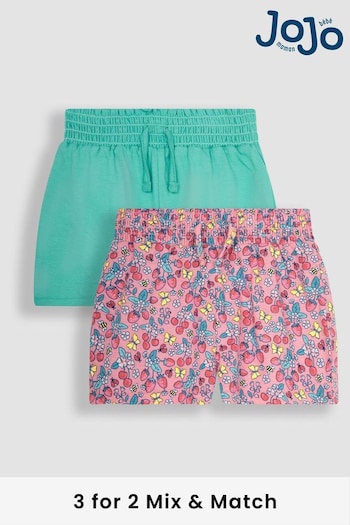 JoJo Maman Bébé Pink Strawberry Garden Floral & Green 2-Pack Pretty jamais Shorts (Q80774) | £17