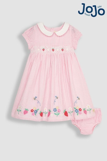 JoJo Maman Bébé Pink Bee & Daisy Embroidered Smocked Dress (Q80775) | £29.50
