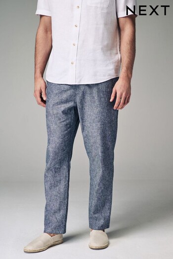 Chambray Blue Linen Blend Drawstring Balmain Trousers (Q80784) | £28