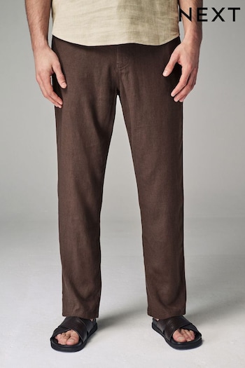 Brown Linen Viscose Drawstring Trousers (Q80786) | £28