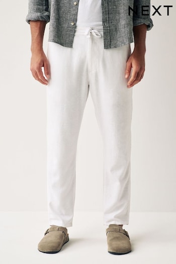 White Linen Blend Drawstring Trousers (Q80790) | £28