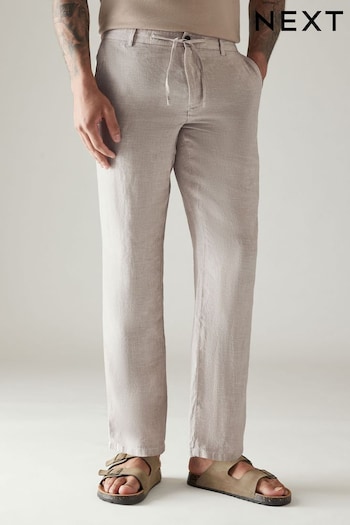 Light Grey 100% Linen Drawstring Balmain Trousers (Q80794) | £38