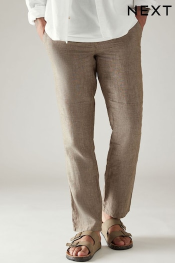 Neutral 100% Linen Drawstring Versace Trousers (Q80795) | £38
