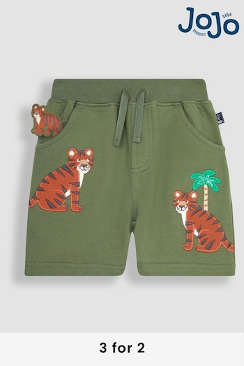 JoJo Maman Bébé Khaki Green Tiger Appliqué Pet in Pocket Shorts Kaos (Q80855) | £17