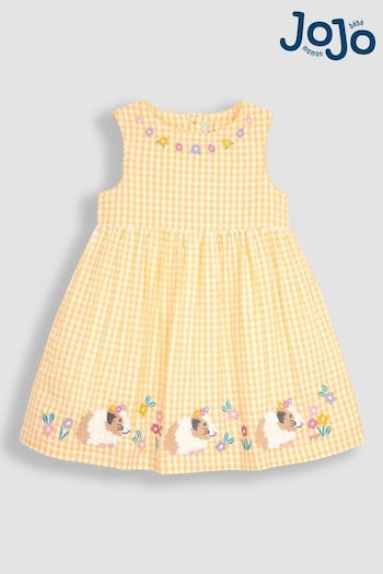 JoJo Maman Bébé Yellow Guinea Pig Applique Gingham Summer Dress (Q80861) | £25