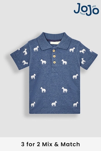 JoJo Maman Bébé Denim Blue Zebra Embroidered Polo Shirt (Q80864) | £18