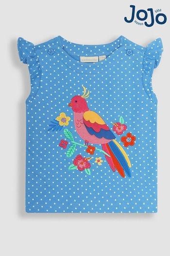 JoJo Maman Bébé Blue Tropical Bird Appliqué T-Shirt (Q80865) | £17
