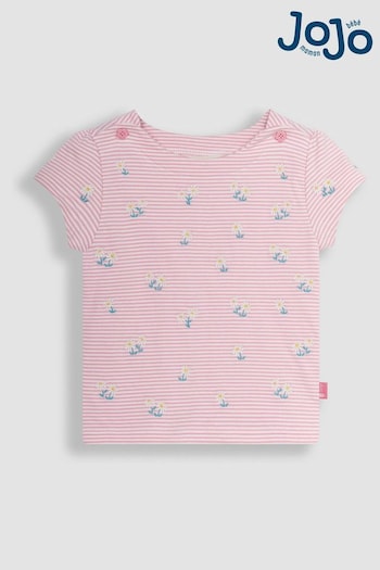 JoJo Maman Bébé Pink Daisy Embroidered T-Shirt (Q80866) | £17