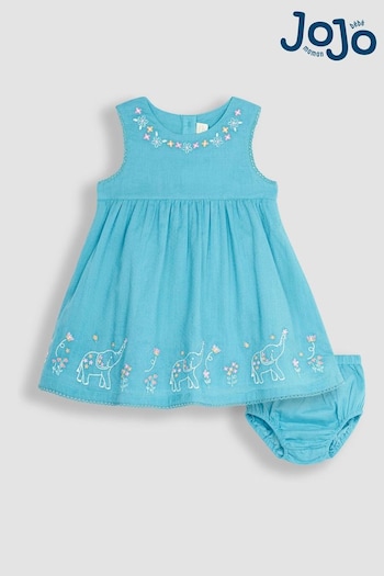 JoJo Maman Bébé Duck Egg Blue Animals Embroidered Baby Dress (Q80884) | £27