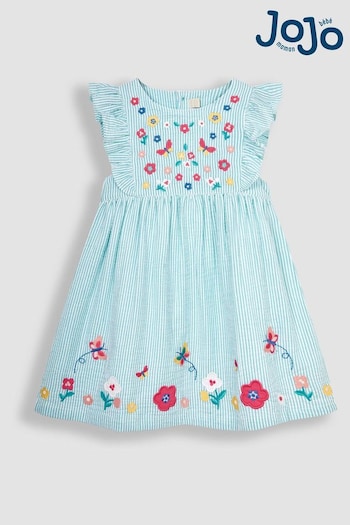 JoJo Maman Bébé Duck Egg Blue Butterfly Appliqué Pretty Summer Dress Detail (Q80885) | £25