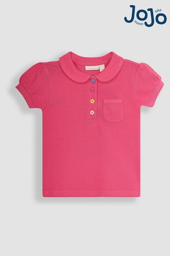 JoJo Maman Bébé Fuschia Pink Pretty Polo branco Shirt (Q80886) | £14