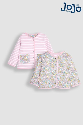 JoJo Maman Bébé Pink Jungle Floral Quilted Reversible Jacket (Q80906) | £27