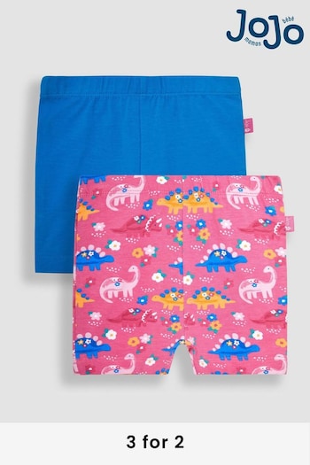 JoJo Maman Bébé Pink Floral Dinosaur & Cobalt Blue 2-Pack Shorts (Q80911) | £15