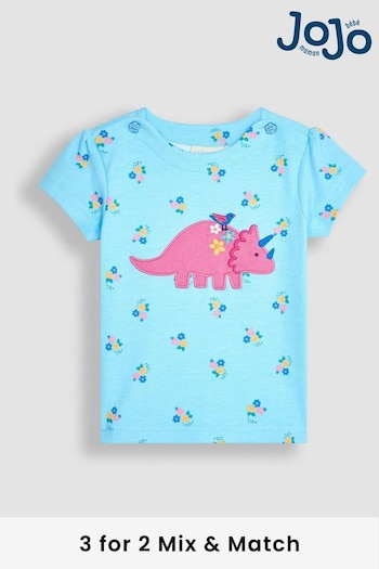 JoJo Maman Bébé Duck Egg Blue Dino Appliqué T-Shirt (Q80914) | £17