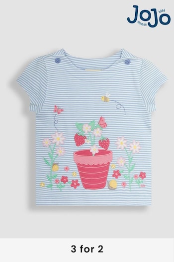 JoJo Maman Bébé Blue Strawberry Appliqué T-Shirt (Q80915) | £17