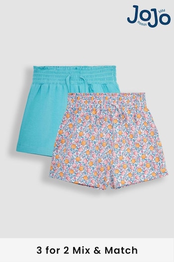 JoJo Maman Bébé Pink Apple & Duck Egg Blue 2-Pack Pretty Shorts Tailor (Q80917) | £17
