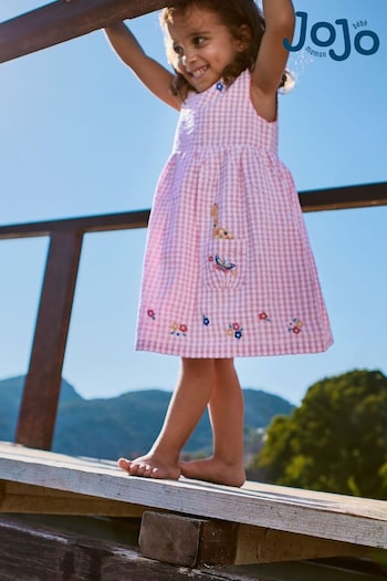 JoJo Maman Bébé Pink Jungle Appliqué Gingham Summer Dress (Q80920) | £25