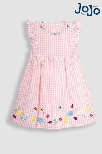 JoJo Maman Bébé Pink Daisy Applique Gingham Pretty Summer Dress (Q80931) | £25