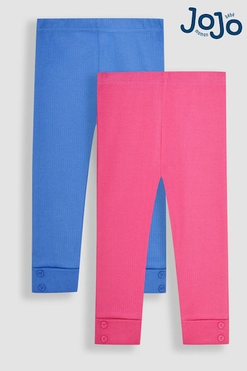 JoJo Maman Bébé Blue & Raspberry Pink 2-Pack Rib Leggings (Q80933) | £19